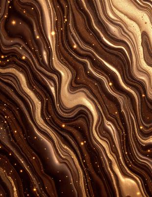 The primary subject of the image is a close-up of a marbled stone wall. The setting is a natural environment, with the wall being the main object of focus. The visual style is a combination of a photo and digital art, creating a unique and intricate pattern. The colors and mood of the image are predominantly brown and gold, giving it a warm and earthy atmosphere.