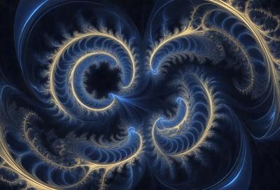 The primary subject of the image is a blue and yellow spiral pattern, which appears to be a digital art or illustration. The setting is a dark background, which contrasts with the vibrant colors of the spiral pattern. The visual style suggests that the image is a creative and artistic representation of a spiral, possibly inspired by nature or abstract concepts. The dominant colors are blue and yellow, creating a sense of movement and energy in the composition.