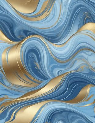 The primary subject of the image is a blue and gold swirl pattern, which is the main object, scene, or focus of the image. The setting or background features a blue and gold swirl pattern, which is the environment, backdrop, or surface visible in the image. The visual style of the image is digital art, as it is a digital representation of the swirl pattern. The dominant colors in the image are blue and gold, creating a vibrant and lively atmosphere.
