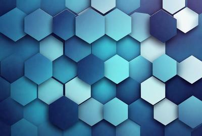 The primary subject of the image is a blue and white patterned wallpaper. The setting is a blue and white wall, and the visual style is a digital art or illustration. The dominant colors are blue and white, creating a calm and soothing atmosphere.