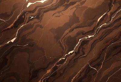 The primary subject of the image is a marble wall with a brown and white pattern. The setting is a room with a brown and white marble wall as the main focus. The visual style is a close-up of the marble wall, showcasing its intricate pattern. The colors and mood of the image are warm and earthy, with the brown and white marble creating a natural and elegant atmosphere.