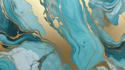 The primary subject of the image is a blue and gold marbled tile. The setting is a bathroom, with the tile covering the walls and floor. The visual style is a close-up of the tile, showcasing its intricate design. The dominant colors are blue and gold, creating a luxurious and elegant atmosphere.