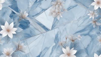 The primary subject of the image is a close-up of a flower, which is the main focus of the image. The setting is a blue marble surface, which serves as the backdrop for the flower. The visual style of the image is a combination of photo and digital art, creating a unique and artistic representation of the flower. The dominant colors in the image are blue and white, giving the scene a calm and serene atmosphere.