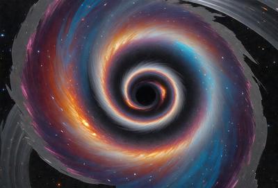 The primary subject of the image is a spiral pattern, which is the main object, scene, or focus of the image. The spiral pattern is set against a black background, creating a striking contrast. The visual style of the image is digital art, as it appears to be a digital illustration or drawing. The dominant colors in the image are orange and blue, giving it a vibrant and lively atmosphere.