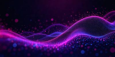 The primary subject of the image is a purple and pink wave, which appears to be a digital art or illustration. The wave is set against a dark background, creating a contrasting and visually striking scene. The visual style of the image suggests that it is a creative and artistic representation of a wave, rather than a photo or a real-life scene. The dominant colors of the image are purple and pink, which contribute to a calming and serene atmosphere.