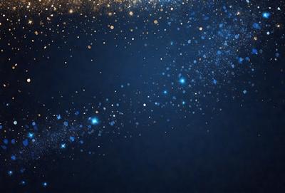 The primary subject of the image is a blue background with a pattern of stars. The setting is a dark, starry night, and the visual style is a digital art or illustration. The dominant colors are blue and gold, creating a serene and peaceful atmosphere.