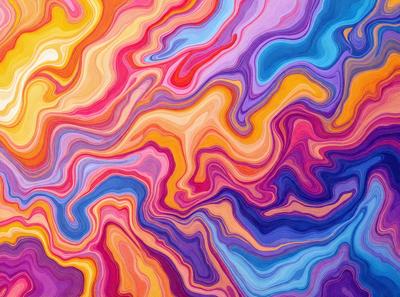 The primary subject of the image is a colorful, abstract painting featuring a mix of pink, orange, yellow, and blue colors. The painting is displayed on a wall, creating a vibrant and lively atmosphere. The visual style of the painting is a combination of digital art and illustration, giving it a unique and artistic appearance. The colors and mood of the painting evoke a sense of energy and creativity, making it an eye-catching and inspiring piece of art.