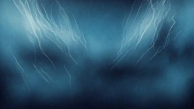 The primary subject of the image is a painting of a blue sky with lightning bolts. The setting is a cloudy sky, and the visual style is a digital art or illustration. The dominant colors are blue and white, with the lightning bolts adding a sense of energy and movement to the scene.