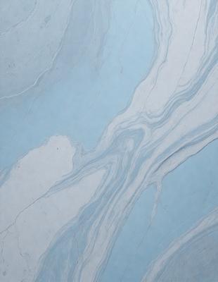 The primary subject of the image is a marble tile with a blue and white color scheme. The setting is a bathroom, as indicated by the presence of a sink. The visual style is a close-up of the tile, showcasing its intricate design and texture. The colors and mood of the image are predominantly blue and white, creating a clean and elegant atmosphere.