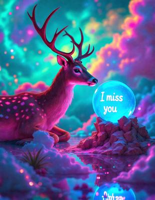 The primary subject of the image is a deer, which is the main focus of the scene. The deer is sitting in front of a colorful, rainbow-colored background, which creates a vibrant and lively atmosphere. The visual style of the image is digital art, as it appears to be a painting or illustration created using digital tools. The colors and mood of the image are bright, cheerful, and whimsical, with the deer and the background creating a sense of playfulness and wonder.