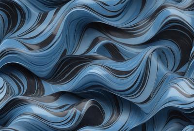The primary subject of the image is a blue and black patterned wallpaper. The setting is a wall, and the visual style is a digital art or illustration. The dominant colors are blue and black, creating a bold and striking appearance.