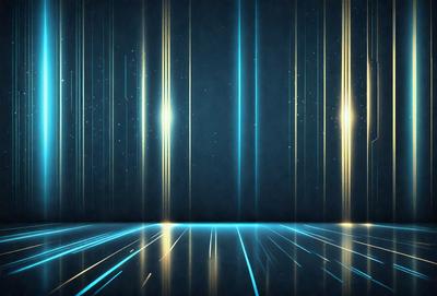 The primary subject of the image is a blue background with a row of yellow lines or streaks. The setting appears to be a dark room, and the visual style is a combination of digital art and illustration. The dominant colors are blue and yellow, creating a vibrant and energetic atmosphere.