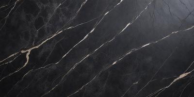 The primary subject of the image is a black marble countertop with a pattern of white veins. The setting is a kitchen, and the visual style is a close-up of the marble countertop. The colors and mood of the image are predominantly black and white, giving it a sleek and modern appearance.