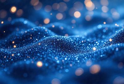 The primary subject of the image is a blue background with a pattern of glittering lights, creating a visually appealing and captivating scene. The setting appears to be a dark, starry night, with the blue background providing a contrasting backdrop for the sparkling lights. The visual style of the image is a combination of a photo and digital art, as the glittering lights are digitally created and integrated into the background. The colors and mood of the image are predominantly blue, with the glittering lights adding a touch of warmth and excitement to the overall atmosphere.