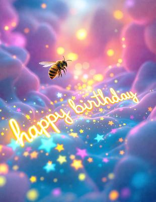 Happy Birthday: [The main object, scene, or focus of the image is a birthday message, possibly in a digital art or illustration style, with a colorful and lively atmosphere.]