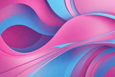 The primary subject of the image is a colorful, abstract artwork featuring a mix of pink, blue, and purple hues. The setting is a blue background, which contrasts with the vibrant colors of the artwork. The visual style appears to be a combination of digital art and illustration, creating a unique and eye-catching design. The overall atmosphere of the image is lively and energetic, with the colors and patterns evoking a sense of movement and dynamism.