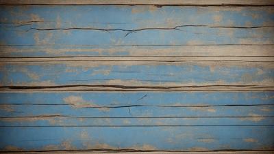 The primary subject of the image is a wooden plank with a blue background. The setting is a wooden surface, and the visual style appears to be a photo. The dominant colors are blue and white, creating a calm and serene atmosphere.