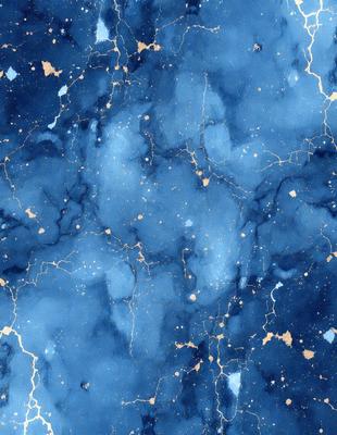 The primary subject of the image is a blue and gold patterned wallpaper. The setting is a blue background, and the visual style is a digital art or illustration. The dominant colors are blue and gold, creating a rich and vibrant atmosphere.