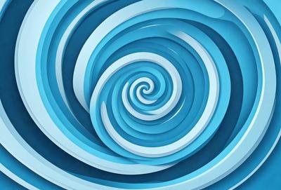 The primary subject of the image is a spiral pattern, which is a blue and white design. The setting is a blue and white background, and the visual style appears to be a digital art or illustration. The colors and mood of the image are predominantly blue and white, creating a calm and serene atmosphere.