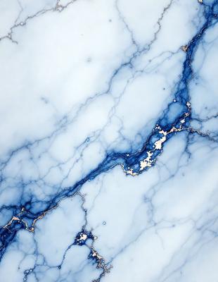 The primary subject of the image is a blue marble wall with a gold pattern. The setting is a room with a blue marble countertop. The visual style is a close-up of the marble wall, showcasing its unique texture and design. The dominant colors are blue and gold, creating a luxurious and elegant atmosphere.
