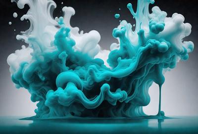 The primary subject of the image is a blue, swirling, and flowing liquid, which appears to be a mix of water and paint. The setting is a white background, which provides a clean and uncluttered environment for the liquid to be the main focus. The visual style of the image is a combination of digital art and illustration, as the liquid is depicted in a fluid and dynamic manner. The dominant colors in the image are blue and white, creating a sense of calmness and tranquility.