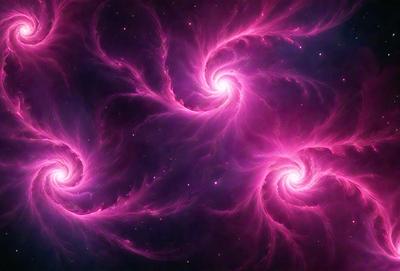 The primary subject of the image is a pink spiral pattern, which is the main object, scene, or focus of the image. The setting or background of the image is a purple and pink space, which adds to the overall atmosphere. The visual style of the image is a digital art or illustration, as it is a computer-generated or digitally created pattern. The dominant colors in the image are pink and purple, creating a vibrant and lively mood.