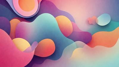 The primary subject of the image is a colorful, abstract artwork featuring a mix of pink, blue, and orange colors. The setting is a purple background, which adds to the overall visual style. The artwork appears to be a digital illustration or a pattern, showcasing a creative and vibrant atmosphere.