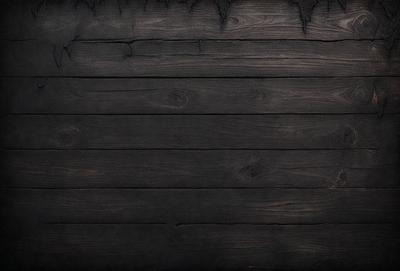 The primary subject of the image is a wooden wall with a black surface. The setting is a room with a black background, and the visual style is a close-up of the wooden wall. The colors and mood of the image are dark and moody, with the black wooden wall creating a dramatic and intense atmosphere.