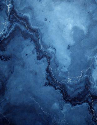 The primary subject of the image is a blue and white painting of a sky with lightning bolts. The setting is a blue background, and the visual style appears to be a digital art or illustration. The dominant colors are blue and white, creating a calm and serene atmosphere.