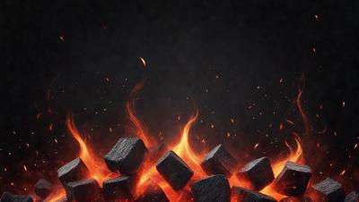 The primary subject of the image is a fire, with flames and smoke visible. The setting is a dark background, possibly a night sky. The visual style is a digital art or illustration, creating a dramatic and intense atmosphere. The colors are predominantly red and orange, which are associated with fire and heat.