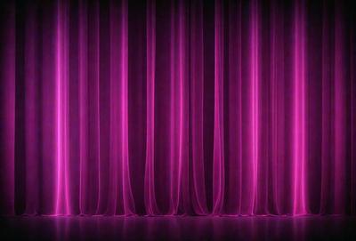 The primary subject of the image is a curtain, which is a large piece of pink fabric. The curtain is hanging down, covering the entire width of the image. The setting is a stage or a theater, as the curtain is covering the background, creating a dramatic and theatrical atmosphere. The visual style of the image is a close-up of the curtain, emphasizing its texture and color. The dominant colors in the image are pink and purple, creating a warm and inviting mood.