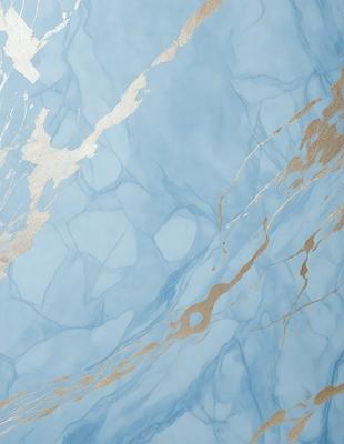 The primary subject of the image is a blue marble wall with a gold pattern. The setting is a room with a blue marble wall, and the visual style is a combination of a photo and digital art. The dominant colors are blue and gold, creating a serene and elegant atmosphere.