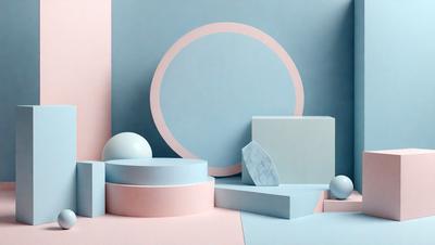 The primary subject of the image is a collection of variously shaped and colored blocks, which are arranged in a visually appealing manner. The setting is a pink and blue background, which adds a vibrant and lively atmosphere to the scene. The visual style of the image is a combination of photo and digital art, creating a unique and artistic representation of the blocks. The colors and mood of the image are predominantly pink and blue, giving it a warm and inviting feel.