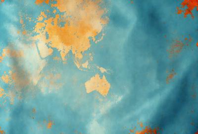 The primary subject of the image is a blue and orange globe, which is the main object, scene, or focus of the image. The setting is a blue background, and the visual style is a photo. The colors and mood of the image are predominantly blue and orange, creating a vibrant and lively atmosphere.