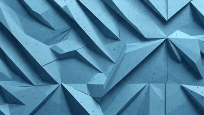The primary subject of the image is a blue, textured wall with a unique design. The setting is a room with a blue wall, and the visual style is a digital art or illustration. The dominant colors are blue and white, creating a calm and soothing atmosphere.