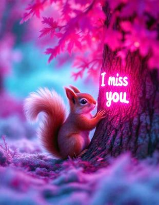 Primary subject: A small brown squirrel.
Setting/background: A pink background with a tree.
Visual style: Digital art.
Colors and mood: Pink and warm.