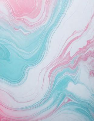 The primary subject of the image is a painting featuring a swirling, colorful design. The painting is set against a white background, which provides a clean and minimalist contrast to the vibrant colors and patterns. The visual style of the painting is a mix of digital art and traditional painting techniques, creating a unique and eye-catching piece of art. The dominant colors in the painting are pink, blue, and white, which together evoke a sense of warmth, tranquility, and creativity.