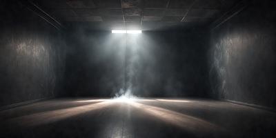 The primary subject of the image is a light source, which appears to be a bright light shining through a doorway. The setting is a dark room, with the light source illuminating the space. The visual style of the image is a black and white photo, giving it a classic and timeless appearance. The dominant colors are black and white, with the light source being the main focus of the image. The overall atmosphere of the image is dramatic and moody, with the light source creating a sense of depth and contrast in the dark room.