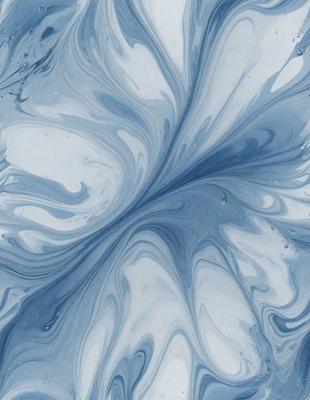 The primary subject of the image is a blue and white swirl pattern, which appears to be a digital art or illustration. The setting is a blue background, and the visual style gives the impression of a painting or a pattern. The dominant colors are blue and white, creating a calming and soothing atmosphere.