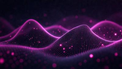 The primary subject of the image is a purple, pink, and white patterned surface. The setting is a dark background, which contrasts with the vibrant colors of the pattern. The visual style appears to be a combination of digital art and illustration, creating a unique and eye-catching design. The colors and mood of the image are predominantly pink and purple, giving it a warm and inviting atmosphere.