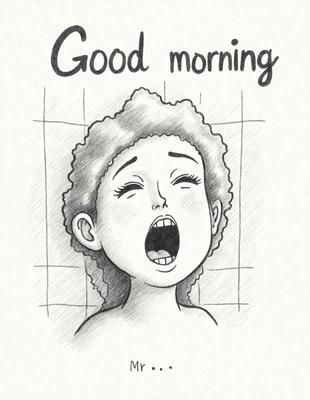 The primary subject of the image is a girl with a mouth wide open, possibly yawning or making a funny face. She is the main focus of the image. The setting is a bathroom, with a sink visible in the background. The visual style is a hand-drawn illustration, giving the image a more personal and artistic touch. The colors and mood of the image are light and playful, as the girl's expression and the bathroom environment suggest a casual and relaxed atmosphere.