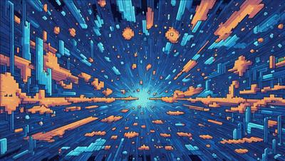 The primary subject of the image is a bright blue light, which appears to be a star or a light source in the middle of a blue background. The setting is a space with a backdrop of a blue sky, and the visual style is a digital art or illustration. The colors and mood of the image are predominantly blue, creating a calm and serene atmosphere.