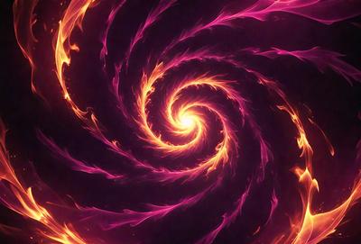 The primary subject of the image is a spiral pattern with a purple background. The setting appears to be a digital art or illustration, as the spiral is depicted in a vibrant and detailed manner. The visual style is a combination of a photo and a digital art, creating a unique and captivating scene. The dominant colors in the image are purple and orange, giving the spiral a vivid and lively appearance.