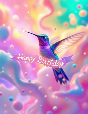 The primary subject of the image is a colorful butterfly, which is flying in a vibrant, rainbow-colored sky. The setting is a cloudy background, and the visual style appears to be a digital art or illustration. The colors and mood of the image are lively and cheerful, with the butterfly being the main focus of the scene.