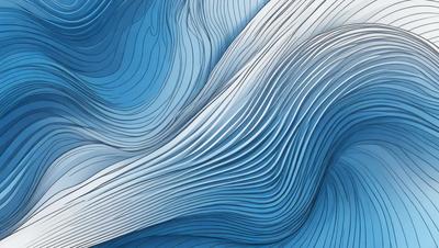 The primary subject of the image is a blue and white wave pattern. The setting is a blue background, and the visual style is a digital art or illustration. The dominant colors are blue and white, creating a calm and soothing atmosphere.