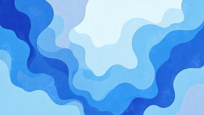 The primary subject of the image is a blue and white ocean scene. The setting is a blue and white ocean with waves, and the visual style is a digital art or illustration. The dominant colors are blue and white, creating a calm and serene atmosphere.