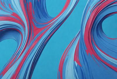 The primary subject of the image is a blue and red swirling pattern, which appears to be a digital art or illustration. The setting is a blue background, and the visual style is a combination of digital art and illustration. The dominant colors are blue and red, creating a vibrant and energetic atmosphere.