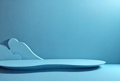 The primary subject of the image is a blue surfboard. The setting is a blue wall, which serves as the backdrop for the surfboard. The visual style is a photo, capturing the surfboard's shape and color. The dominant colors are blue, creating a calm and serene atmosphere.