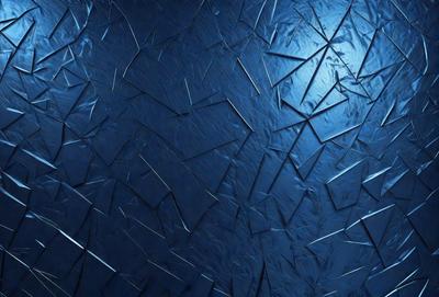 The primary subject of the image is a blue wall with a pattern of triangles. The setting is a room with a blue wall, and the visual style appears to be a digital art or illustration. The dominant colors are blue and black, creating a calm and soothing atmosphere.