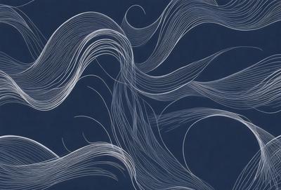 The primary subject of the image is a woman's hair, which is depicted in a digital art style. The setting is a blue background, and the visual style is a combination of digital art and illustration. The colors in the image are predominantly blue, creating a calm and serene atmosphere.